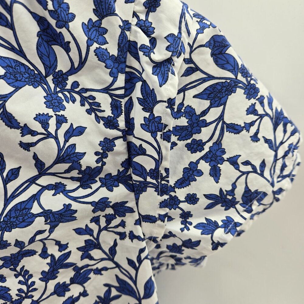 Sugarlips White Blue Floral Ruffle Sleeve Lined Cotton Mini Dress Size Small - Picture 4 of 12